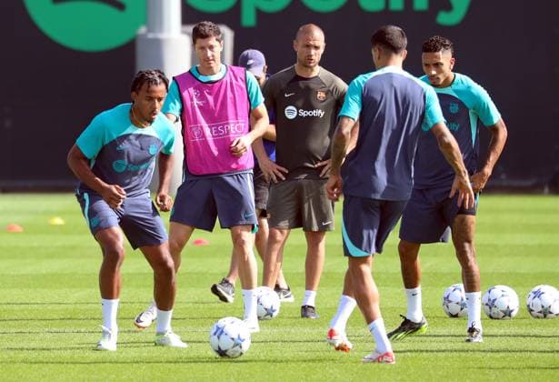 FC Barcelona, Barca Training Before Champions League Match Against Royal Antwerp Jules Kounde and Robert Lewandowski during the training session before the UEFA Champions League match against Royal Antwerp FC, in Barcelona, on 18th Septemnber 2023. Barcelona Barcelona Spain  Copyright: xUrbanandsportx originalFilename:urbanandsport-fcbarcel230918_np5bF.jpg