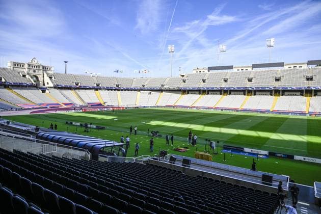 Illustration picture shows the stadium Estadi Olimpic ahead of a training session of Belgian soccer team Royal Antwerp FC, on Monday 18 September 2023 in Barcelona, Spain. The team is preparing for tomorrow s game against FC Barcelona, Barca on day 1 of the Champions League group stage. TOM GOYVAERTS TomxGoyvaerts  x74380140x