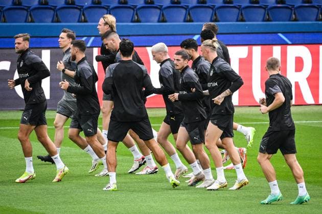 September 18, 2023, Paris, France, France: Players of Borussia Dortmund during a Borussia Dortmund training session at Parc des Princes Stadium on September 18, 2023 in Paris, France. Paris France - ZUMAm308 20230918_zsp_m308_029 Copyright: xMatthieuxMirvillex