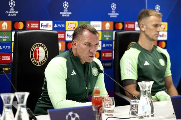 ROTTERDAM - Trainer Brendan Rodgers and Joe Hart of the Scottish Celtic FC look ahead to the first match in the group stage of the Champions League against Feyenoord during a press conference, PK, Pressekonferenz in De Kuip. ANP OLAF KRAAK xVIxANPxSportx xxANPxIVx 478633416 originalFilename: 478633416.jpg