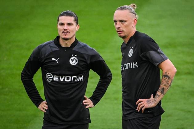 September 18, 2023, Paris, France, France: Marcel SABITZER of Borussia Dortmund and Marius WOLF of Borussia Dortmund during a Borussia Dortmund training session at Parc des Princes Stadium on September 18, 2023 in Paris, France. Paris France - ZUMAm308 20230918_zsp_m308_083 Copyright: xMatthieuxMirvillex