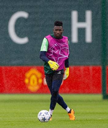 Football - UEFA Champions League - Group A - FC Bayern Munich v Manchester United, ManU FC - MD-1 MANCHESTER, ENGLAND - Tuesday, September 19, 2023: Manchester United s goalkeeper AndrÃ Onana during a training session at Carrington ahead of the UEFA Champions League Group A match between FC Bayern Munich FC and Manchester United FC. MANCHESTER Carrington GREATER MANCHESTER ENGLAND  Copyright: xDavidxRawcliffex P2023-09-19-Bayern_Man_Utd_MD-1-5