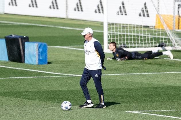 September 19, 2023: Carlo Ancelotti looks on during the training day of Real Madrid to play the UEFA Champions League football match against Union Berlin at Ciudad Deportiva Real Madrid on September 19, 2023, in Valdebebas, Madrid, Spain. - ZUMAa181 20230919_zaa_a181_010 Copyright: xOscarxJ.xBarrosox
