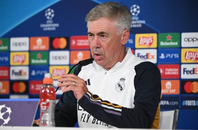 Fussball, Herren, Saison 2023 2024, Champions League (Gruppe C, 1. Spieltag), Real Madrid - 1. FC Union Berlin, Pressekonferenz von Real am Tag vor dem Spiel in Real Madrid City, Trainer Carlo Ancelotti (Real Madrid), 19.09. 2023, Copyright: xMatthiasxKochx