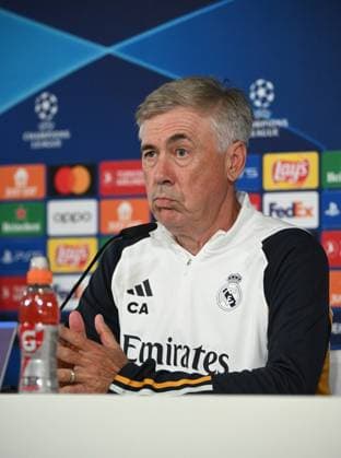 Fussball, Herren, Saison 2023 2024, Champions League (Gruppe C, 1. Spieltag), Real Madrid - 1. FC Union Berlin, Pressekonferenz von Real am Tag vor dem Spiel in Real Madrid City, Trainer Carlo Ancelotti (Real Madrid), 19.09. 2023, Copyright: xMatthiasxKochx