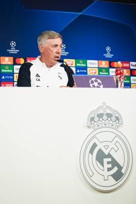 Champions League: Real Madrid press conference, PK, Pressekonferenz before the match against Union Berlin Carlo Ancelotti (Real Madrid) during the press conference the day before the football match of Champions League against Union Berlin at Ciudad Real Madrid on September 19, 2023 in Valdebebas (Madrid), Spain Valdebebas Ciudad Real Madrid Madrid Spain Copyright: xAlbertoxGardinx AGardin_ChampionsLeague_RealMadrid_press_001