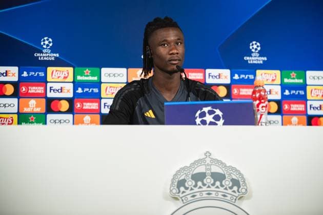 Champions League: Real Madrid press conference, PK, Pressekonferenz before the match against Union Berlin Eduardo Camavinga (Real Madrid) during the press conference the day before the football match of Champions League against Union Berlin at Ciudad Real Madrid on September 19, 2023 in Valdebebas (Madrid), Spain Valdebebas Ciudad Real Madrid Madrid Spain Copyright: xAlbertoxGardinx AGardin_ChampionsLeague_RealMadrid_press_040