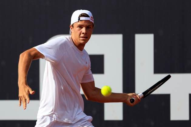 TENNIS - ATP, Tennis Herren Layjet Open BAD WALTERSDORF,AUSTRIA,19.SEP.23 - TENNIS - ATP Challenger Tour, Layjet Open. Image shows Joel Josef Schwaerzler (AUT).  GEPAxpictures xMarioxBuehner-Weinrauch