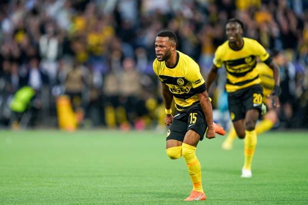 Bern, Switzerland, 19th September 2023: Elia Meschack (Young Boys) celebrates after scoring his team s first goal during the UEFA Champions League Final football match between Young Boys and RB Leipzig at Wankdorf Stadium in Bern, Switzerland. (Daniela Porcelli SPP) Copyright: xDanielaxPorcellix xSPPx spp-en-DaPoSp-20230919-DP102132