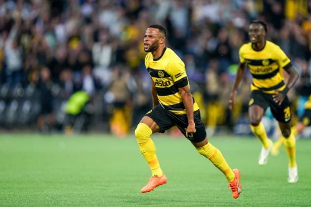 Bern, Switzerland, 19th September 2023: Elia Meschack (Young Boys) celebrates after scoring his team s first goal during the UEFA Champions League Final football match between Young Boys and RB Leipzig at Wankdorf Stadium in Bern, Switzerland. (Daniela Porcelli SPP) Copyright: xDanielaxPorcellix xSPPx spp-en-DaPoSp-20230919-DP102134
