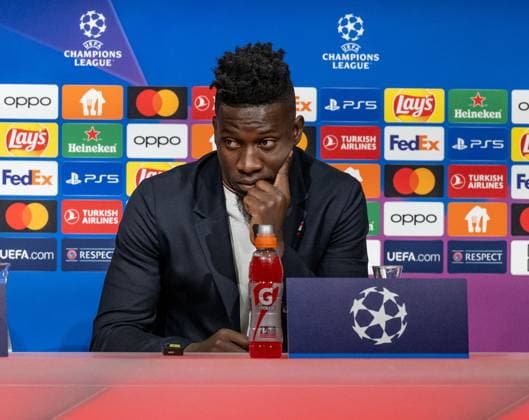 Andre Onana (Torwart Goalkeeper, Manchester United, ManU FC, 24). GER, Pressekonferenz vor dem Spiel FC Bayern Muenchen vs. Manchester United FC, Fussball, Championsleague, Spielzeit 2023 2024, 19.09.2023. (DFL DFB REGULATIONS PROHIBIT ANY USE OF PHOTOGRAPHS as IMAGE SEQUENCES and or QUASI-VIDEO). GER, Pressekonferenz vor dem Spiel FC Bayern Muenchen vs. Manchester United FC, Fussball, Championsleague, Spielzeit 2023 2024, 19.09.2023. Muenchen Copyright: xEibner-Pressefoto HeikexFeinerx EP_HFR