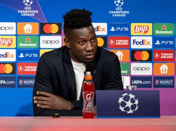 Andre Onana (Torwart Goalkeeper, Manchester United, ManU FC, 24). GER, Pressekonferenz vor dem Spiel FC Bayern Muenchen vs. Manchester United FC, Fussball, Championsleague, Spielzeit 2023 2024, 19.09.2023. (DFL DFB REGULATIONS PROHIBIT ANY USE OF PHOTOGRAPHS as IMAGE SEQUENCES and or QUASI-VIDEO). GER, Pressekonferenz vor dem Spiel FC Bayern Muenchen vs. Manchester United FC, Fussball, Championsleague, Spielzeit 2023 2024, 19.09.2023. Muenchen Copyright: xEibner-Pressefoto HeikexFeinerx EP_HFR
