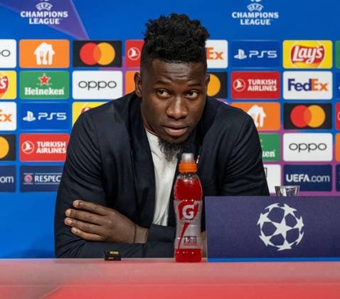 Andre Onana (Torwart Goalkeeper, Manchester United, ManU FC, 24). GER, Pressekonferenz vor dem Spiel FC Bayern Muenchen vs. Manchester United FC, Fussball, Championsleague, Spielzeit 2023 2024, 19.09.2023. (DFL DFB REGULATIONS PROHIBIT ANY USE OF PHOTOGRAPHS as IMAGE SEQUENCES and or QUASI-VIDEO). GER, Pressekonferenz vor dem Spiel FC Bayern Muenchen vs. Manchester United FC, Fussball, Championsleague, Spielzeit 2023 2024, 19.09.2023. Muenchen Copyright: xEibner-Pressefoto HeikexFeinerx EP_HFR