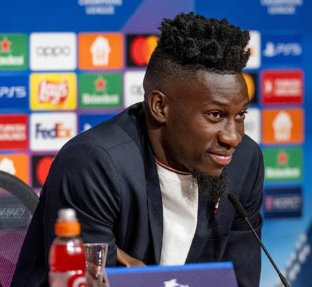 Andre Onana (Torwart Goalkeeper, Manchester United, ManU FC, 24). GER, Pressekonferenz vor dem Spiel FC Bayern Muenchen vs. Manchester United FC, Fussball, Championsleague, Spielzeit 2023 2024, 19.09.2023. (DFL DFB REGULATIONS PROHIBIT ANY USE OF PHOTOGRAPHS as IMAGE SEQUENCES and or QUASI-VIDEO). GER, Pressekonferenz vor dem Spiel FC Bayern Muenchen vs. Manchester United FC, Fussball, Championsleague, Spielzeit 2023 2024, 19.09.2023. Muenchen Copyright: xEibner-Pressefoto HeikexFeinerx EP_HFR