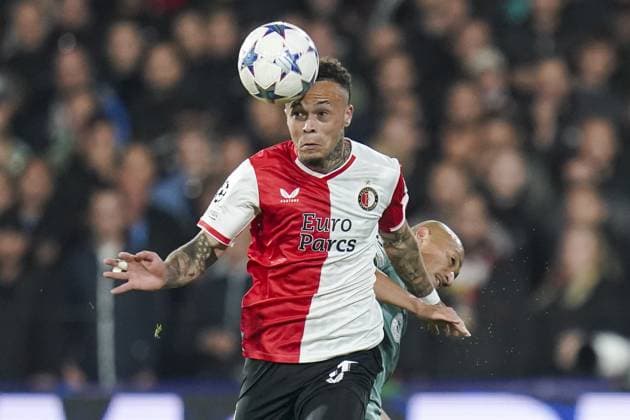 ROTTERDAM, 19Ã09-2023, Stadium Feijenoord De Kuip , Champions League , season 2023 2024, Feyenoord - Celtic , Feyenoord player Quilindschy Hartman and Celtic player Daizen Maeda Feyenoord - Celtic  x22411456x Copyright: