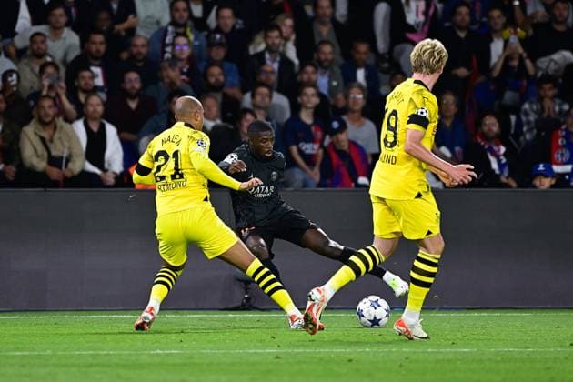 Ousmane DEMBELE ( 10 - PSG ) - Donyell Malen ( 21 - Borussia Dortmund ) - Julian Brandt ( 19 - Borussia Dortmund ) - FOOTBALL : Paris Saint Germain vs Borussia Dortmund - Ligue des Champions - 19 09 2023 FedericoPestellini Panoramic 