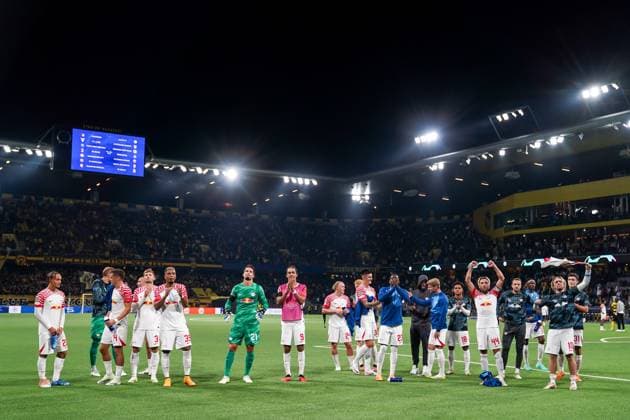Bern, Switzerland, 19th September 2023: Players of RB Leipzig celebrate their victory during the UEFA Champions League Final football match between Young Boys and RB Leipzig at Wankdorf Stadium in Bern, Switzerland. (Daniela Porcelli SPP) Copyright: xDanielaxPorcellix xSPPx spp-en-DaPoSp-20230919-DP309766