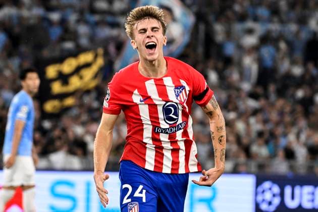 Pablo Barrios of Atletico Madrid celebrates after scoring the goal of 0-1 during the Champions League Group E football match between SS Lazio and Atletico Madrid at Olimpico stadium in Rome (Italy), September 19th, 2023. andreaxstaccioli