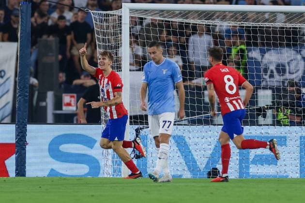 Atletico Madrid s Spanish midfielder Pablo Barrios celebrates after scoring a goal during the UEFA Champions League match SS Lazio vs Atletico Madrid at Olimpico Stadium on September 19, 2023, in Rome.  Copyright: xAntonioxBalasco IPAxSportx xipa-x xx IPA_40417618 IPA_IPA40417618