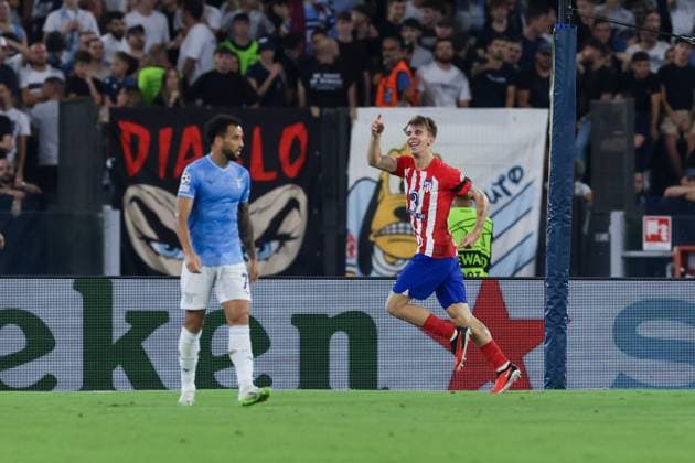Atletico Madrid s Spanish midfielder Pablo Barrios celebrates after scoring a goal during the UEFA Champions League match SS Lazio vs Atletico Madrid at Olimpico Stadium on September 19, 2023, in Rome.  Copyright: xAntonioxBalasco IPAxSportx xipa-x xx IPA_40417619 IPA_IPA40417619