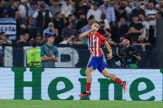 Atletico Madrid s Spanish midfielder Pablo Barrios celebrates after scoring a goal during the UEFA Champions League match SS Lazio vs Atletico Madrid at Olimpico Stadium on September 19, 2023, in Rome.  Copyright: xAntonioxBalasco IPAxSportx xipa-x xx IPA_40417620 IPA_IPA40417620