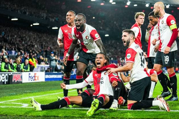 UEFA Champions League: Feyenoord v Celtic Rotterdam - Calvin Stengs of Feyenoord celebrates the 1-0 during the 1st leg of the UEFA Champions League between Feyenoord v Celtic at Stadion Feijenoord De Kuip on 19 September 2023 in Rotterdam, The Netherlands. Copyright: xTomxBodex