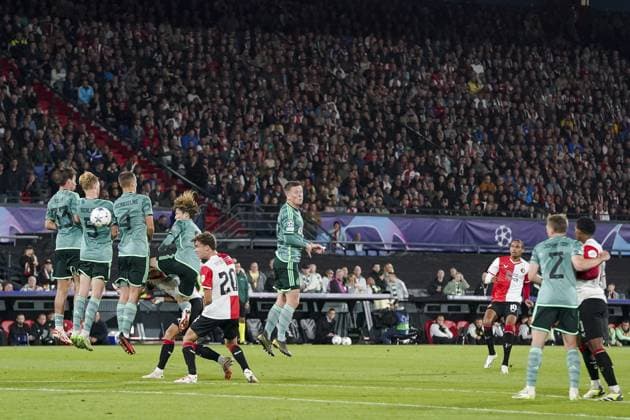 ROTTERDAM, 19Ã09-2023, Stadium Feijenoord De Kuip , Champions League , season 2023 2024, Feyenoord - Celtic , Feyenoord player Calvin Stengs scores 1-0 Feyenoord - Celtic  x22412091x Copyright: