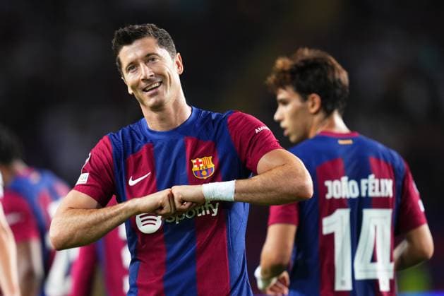 Sport Themen der Woche KW38 Sport Bilder des Tages ESP: FC Barcelona, Barca Royal Antwerp FC. UEFA Champions League match, Group H, date 1 Robert Lewandowski of FC Barcelona celebrates his goal during the UEFA Champions League match, Group H, between FC Barcelona and Royal Antwerp FC played at Lluis Companys Stadium on September 19, 2023 in Barcelona, Spain. kpng Copyright: xBaguxBlancox xPRESSINPHOTOx PS_230919_031