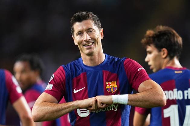 ESP: FC Barcelona, Barca Royal Antwerp FC. UEFA Champions League match, Group H, date 1 Robert Lewandowski of FC Barcelona celebrates his goal during the UEFA Champions League match, Group H, between FC Barcelona and Royal Antwerp FC played at Lluis Companys Stadium on September 19, 2023 in Barcelona, Spain. kpng Copyright: xBaguxBlancox xPRESSINPHOTOx PS_230919_030