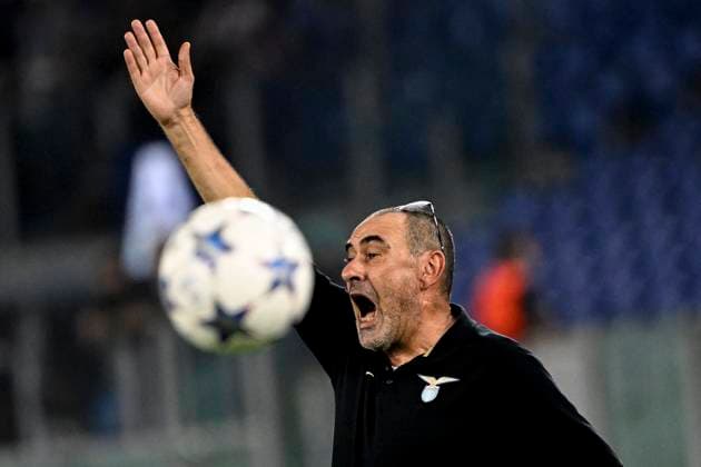 Maurizio Sarri head coach of SS Lazio gestures during the Champions League Group E football match between SS Lazio and Atletico Madrid at Olimpico stadium in Rome (Italy), September 19th, 2023. andreaxstaccioli