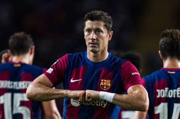 September 19, 2023, Barcelona, Barcelona, Spain: Robert Lewandowski of FC Barcelona, Barca celebrates a goal during the UEFA Champions League Group H match played between FC Barcelona and Royal Antwerp FC at Estadi Olimpic Lluis Companys on September 19, 2023 in Barcelona, Spain. Barcelona Spain - ZUMAa181 20230919_zaa_a181_062 Copyright: xJavierxBorregox