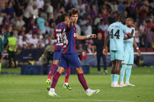 Spain - FC Barcelona, Barca vs Royal Antwerp - 19 09 2023 SPAIN, BARCELONA, SEPTEMBER 19. Joao Felix of FC Barcelona celebrates after scoring a goal during the UEFA Champions League group H match between FC Barcelona and Royal Antwerp on September 19, 2023 at Estadi Olimpic Lluis Companys in Barcelona, Spain. Photo by Manuel Blondeau AOP.Press Barcelona Estadi Olimpic Lluis Companys Catalunya Spain Copyright: x ManuelxBlondeau AOP.Pressx AOP20230919 - 0009