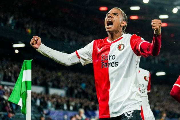 UEFA Champions League: Feyenoord v Celtic Rotterdam - Calvin Stengs of Feyenoord celebrates the 1-0 during the 1st leg of the UEFA Champions League between Feyenoord v Celtic at Stadion Feijenoord De Kuip on 19 September 2023 in Rotterdam, The Netherlands. Copyright: xTomxBodex