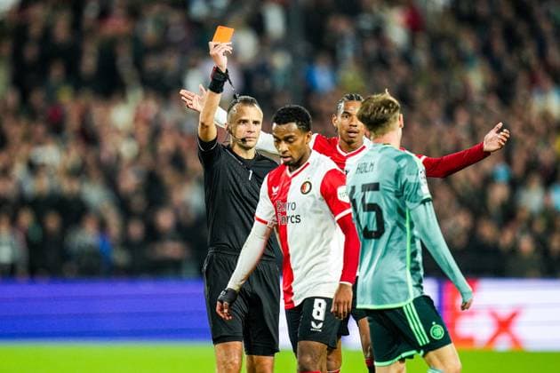 UEFA Champions League: Feyenoord v Celtic Rotterdam - Referee Irfan Peljto, Odin Thiago Holm of Celtic during the 1st leg of the UEFA Champions League between Feyenoord v Celtic at Stadion Feijenoord De Kuip on 19 September 2023 in Rotterdam, The Netherlands. Copyright: xYannickxVerhoevenx