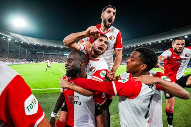 UEFA Champions League: Feyenoord v Celtic Rotterdam - Lutsharel Geertruida of Feyenoord celebrates the disallowed 2-0 during the 1st leg of the UEFA Champions League between Feyenoord v Celtic at Stadion Feijenoord De Kuip on 19 September 2023 in Rotterdam, The Netherlands. Copyright: xYannickxVerhoevenx