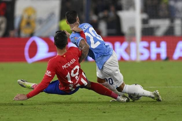 Alvaro Morata of Club Atletico De Madrid and Mattia Zaccagni of S.S. Lazio during the 1st day of the UEFA Champions League Group E between S.S. Lazio - Club Atletico De Madrid on September 19, 2023 at the Olympic Stadium in Rome, Italy.  Copyright: xDomenicoxCippitelli IPAxSportx x xx IPA_40421525 IPA_IPA40421525