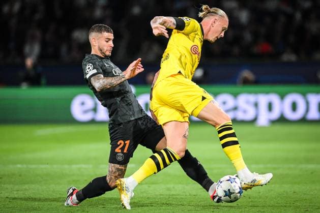 September 19, 2023, Paris, France, France: Lucas HERNANDEZ of PSG and Marius WOLF of Borussia Dortmund during the UEFA Champions League group F match between Paris Saint-Germain and Borussia Dortmund at Parc des Princes Stadium on September 19, 2023 in Paris, France. Paris France - ZUMAm308 20230919_zsp_m308_010 Copyright: xMatthieuxMirvillex