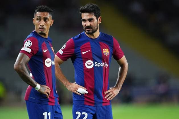 ESP: FC Barcelona, Barca Royal Antwerp FC. UEFA Champions League match, Group H, date 1 Raphael Dias Belloli Raphinha and Ilkay Gundogan of FC Barcelona during the UEFA Champions League match, Group H, between FC Barcelona and Royal Antwerp FC played at Lluis Companys Stadium on September 19, 2023 in Barcelona, Spain. kpng Copyright: xBaguxBlancox xPRESSINPHOTOx PS_230919_532