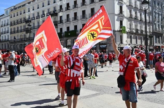 Fussball, Herren, Saison 2023 2024, Champions League (Gruppe C, 1. Spieltag), Real Madrid - 1. FC Union Berlin, Union-Fans in der Stadt am Puerta del Sol, 20.09. 2023, Copyright: xMatthiasxKochx