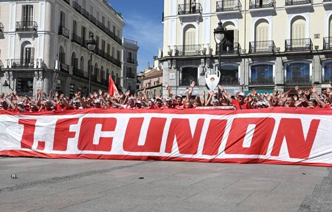 Fussball, Herren, Saison 2023 2024, Champions League (Gruppe C, 1. Spieltag), Real Madrid - 1. FC Union Berlin, Union-Fans in der Stadt am Puerta del Sol, Reisekader, 20.09. 2023, Copyright: xMatthiasxKochx