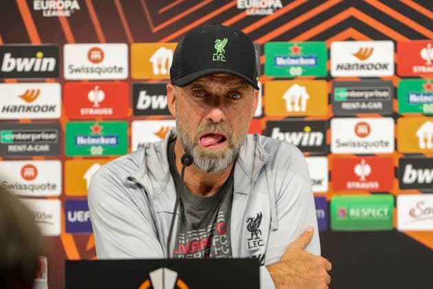 Sport Bilder des Tages SOCCER - UEFA EL, LASK vs Liverpool LINZ,AUSTRIA,20.SEP.23 - SOCCER - UEFA Europa League, group stage, Linzer ASK vs Liverpool FC, preview, press conference, PK, Pressekonferenz Liverpool. Image shows head coach Juergen Klopp (Liverpool).  GEPAxpictures xManuelxBinder