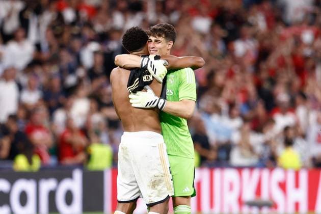 September 20, 2023, MADRID, MADRID, SPAIN: Jude Bellingham of Real Madrid celebrates the victory during the UEFA Champions League, Group C, football match played between Real Madrid and Union Berlin at Santiago Bernabeu stadium on September 20, 2023, in Madrid, Spain. MADRID SPAIN - ZUMAa181 20230920_zaa_a181_134 Copyright: xOscarxJ.xBarrosox