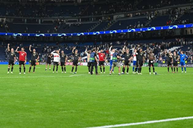 Sport Bilder des Tages Fussball, Herren, Saison 2023 2024, Champions League (Gruppe C, 1. Spieltag), Real Madrid - 1. FC Union Berlin, v. l. Die Spieler von 1. FC Union Berlin , 20.09. 2023, Copyright: xMatthiasxKochx