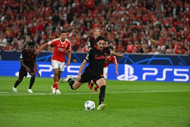 SOCCER - UEFA CL, Benfica vs RBS LISBON,PORTUGAL,20.SEP.23 - SOCCER - UEFA Champions League, group stage, SL Benfica vs Red Bull Salzburg. Image shows Roko Simic (RBS). Keywords: goal.  GEPAxpictures xZedxJameson