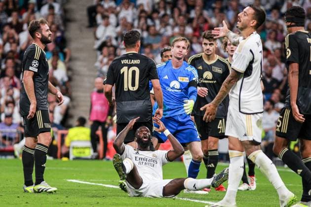 September 20, 2023: Antonio Rudiger of Real Madrid lamenting during the UEFA Champions League, Group C, football match played between Real Madrid and Union Berlin at Santiago Bernabeu stadium on September 20, 2023, in Madrid, Spain. - ZUMAa181 20230920_zaa_a181_139 Copyright: xIrinaxR.xHipolitox
