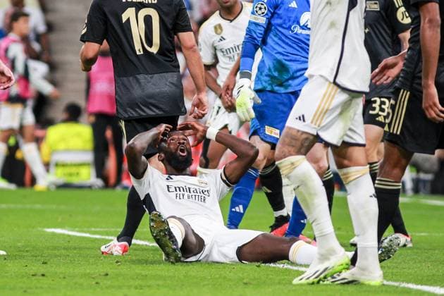September 20, 2023: Antonio Rudiger of Real Madrid lamenting during the UEFA Champions League, Group C, football match played between Real Madrid and Union Berlin at Santiago Bernabeu stadium on September 20, 2023, in Madrid, Spain. - ZUMAa181 20230920_zaa_a181_142 Copyright: xIrinaxR.xHipolitox