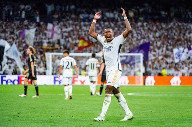 UEFA Champions League football match - Real Madrid vs Union Berlin David Alaba (Real Madrid) celebrate the victory at the end of the football match between Real Madrid and Union Berlin valid for the matchday 01 of the Uefa Champions League played at Santiago Bernabeu stadium on September 20, 2023 in Madrid, Spain Madrid Spain  Copyright: xIPAxSport ABACAx BRIPASport20230920_506 IPAxSport ABACAx BRIPASport20230920_506