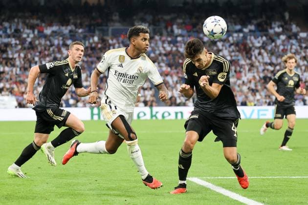 Rodrygo (Madrid 11), Dioge Filipe (Berlin 4) Real Madrid vs.Union Berlin, Fussball, Champions League, Gruppenphase, 1. Runde, 20.09.2923, Real Madrid vs.Union Berlin, Fussball, Champions League, Gruppenphase, 1. Runde, 20.09.2923, Madrid Copyright: xEibner-Pressefoto JoergxNiebergax EP_JNL