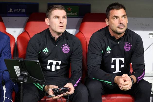 20.09.23 FC Bayern München - Manchester United, ManU Deutschland, München 20.09.2023, Fussball, Champions League, FC Bayern München - Manchester United: v.l. Anthony Barry, Zsolt Löw (beide Trainer FC Bayern München).