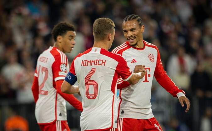 Munic, Germany. 20th Sep 2023. Torjubel: Joshua Kimmich (Muenchen), Leroy Sane (Muenchen) FC Bayern München - Manchester United, ManU 20.09.2023